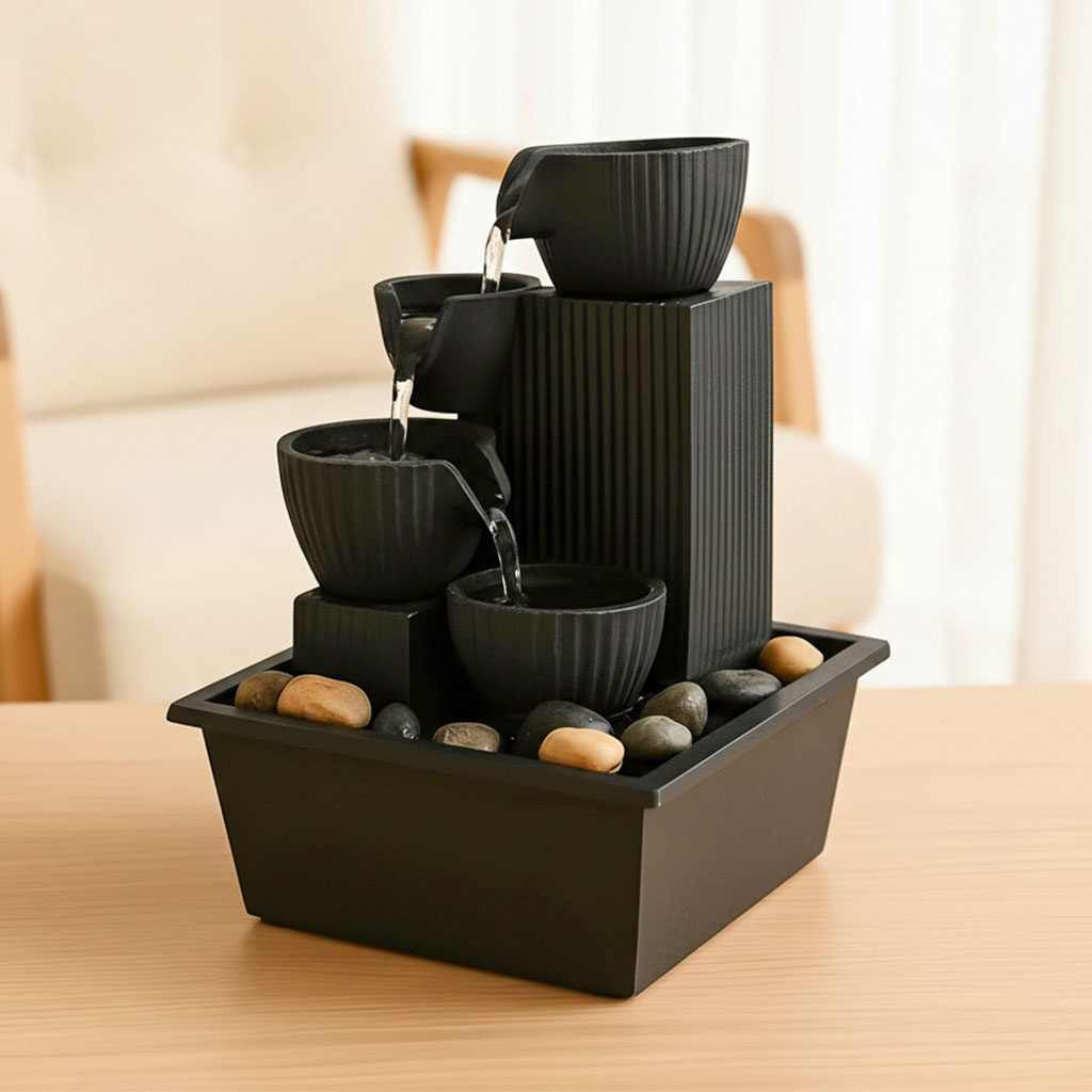 Fontaine à eau cascade avec éclairage LED pour décoration intérieure et ambiance V5