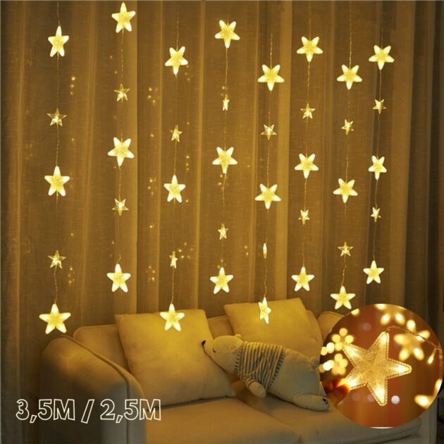 guirlande lumineuse rideau stars led imperméable 2.5/3.5m 220v