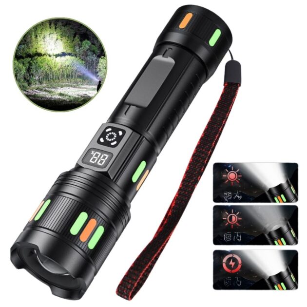 lampe de poche led à zoom télescopique avec bandes fluorescentes مصباح يدوي مع زووم تلسكوبي