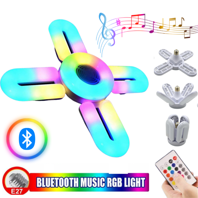 ampoule rgb pliante haut parleur bluetooth, télécommande e27,48w