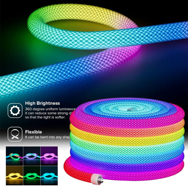 bande led néon rgb motif réticulaire rond à 360 degrés flexible – شريط إضاءة ملونة
