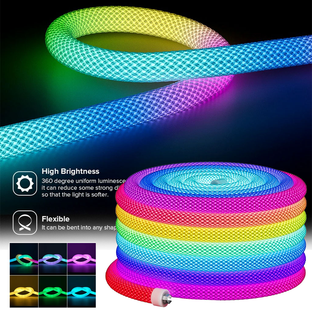 bande led néon rgb motif réticulaire rond à 360 degrés flexible – شريط إضاءة ملونة