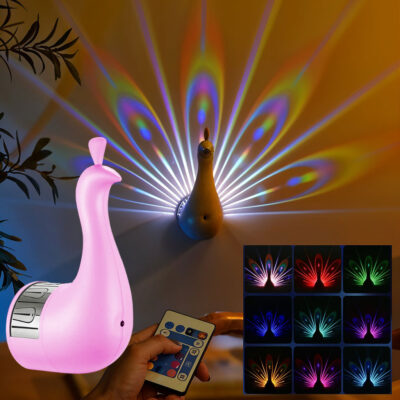Applique murale en forme de paon 7 réglages de couleur avec télécommande – مصباح ديكور على شكل طائر الطاوس