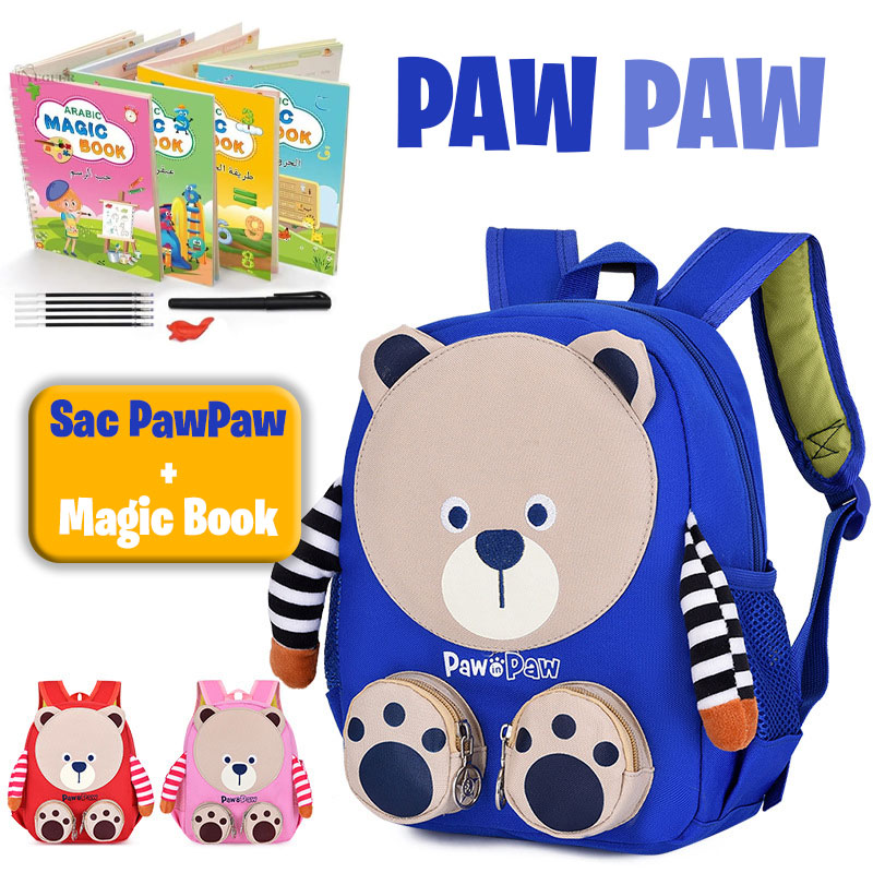 pack sac à dos mignon paw paw + magic book طقم 4 كتب لتعليم الأطفال
