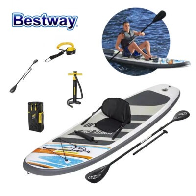 hydro force white cap paddle gonflable avec pompe À main et sac À dos bestway 65342
