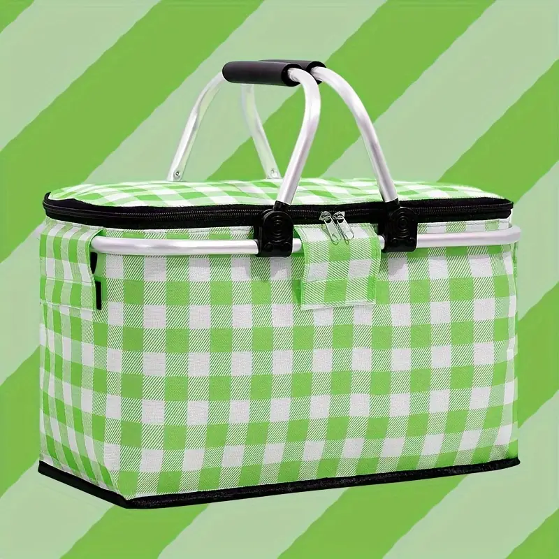 Panier de pique-nique a isolation thermique pliable portable avec couvercle et poignée en aluminium - الصورة 2