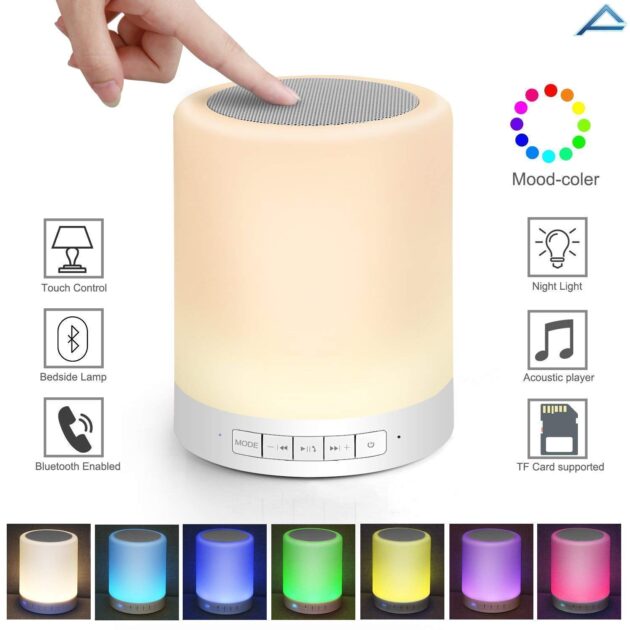 haut parleur bluetooth + veilleuse tactile led colorée /aux / tf cart/usb