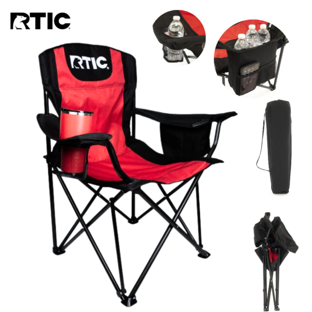 rtic chaise de camping pliante avec porte boissons et sacs isoterme