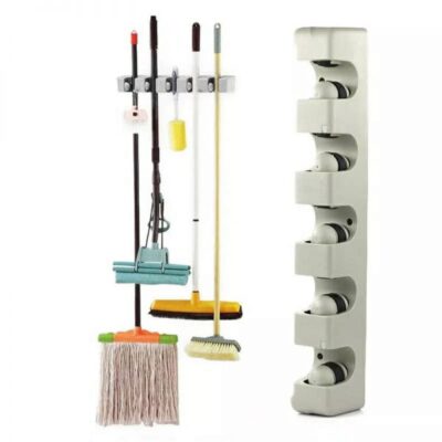 porte balai mural à 5 positions et 6 crochets, cintre de rangement pour étagère de cuisine