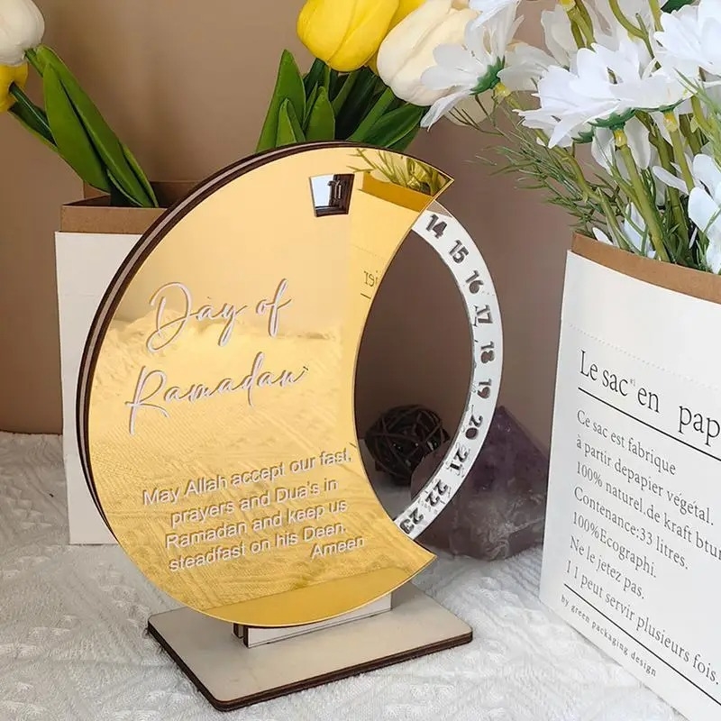 Calendrier rotatif pour compte à rebours du Ramadan , En acrylique effet miroir Grand Format ديكور رزنامة شهر رمضان حجم كبير ذهبي - الصورة 5