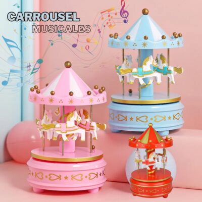 Carrousel Music Box Rotatif à 4 Chevaux Classique Melody