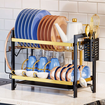 Égouttoir à Vaisselle 2 Niveaux Gold pour Comptoir de Cuisine – حامل أواني ذهبي