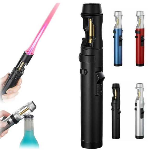 briquet électrique jet flamme avec verrouillage de sécurité et ouvre bouteille