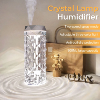 Lampe en cristal avec humidificateur d’air, diffuseur d’arôme, USB 900ml