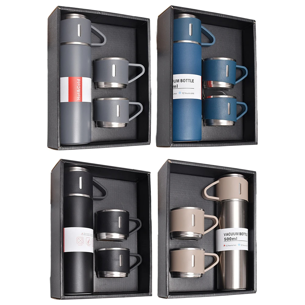 ensemble thermos avec 3 tasses thermique 500ml en acier inoxydable