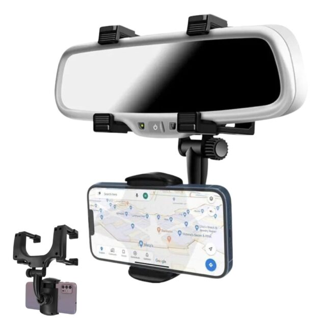 support smartphone réglable pour rétroviseur de voiture 360 degrés