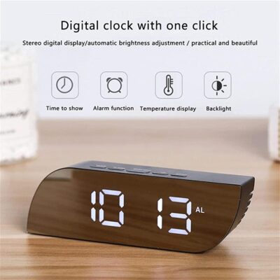 réveil numérique intelligent horloge à affichage numérique miroir avec lumière led