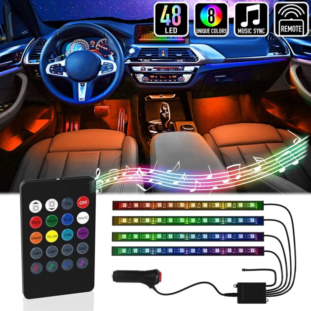 kit de bandes lumineuses led pour intérieur de voiture rgb