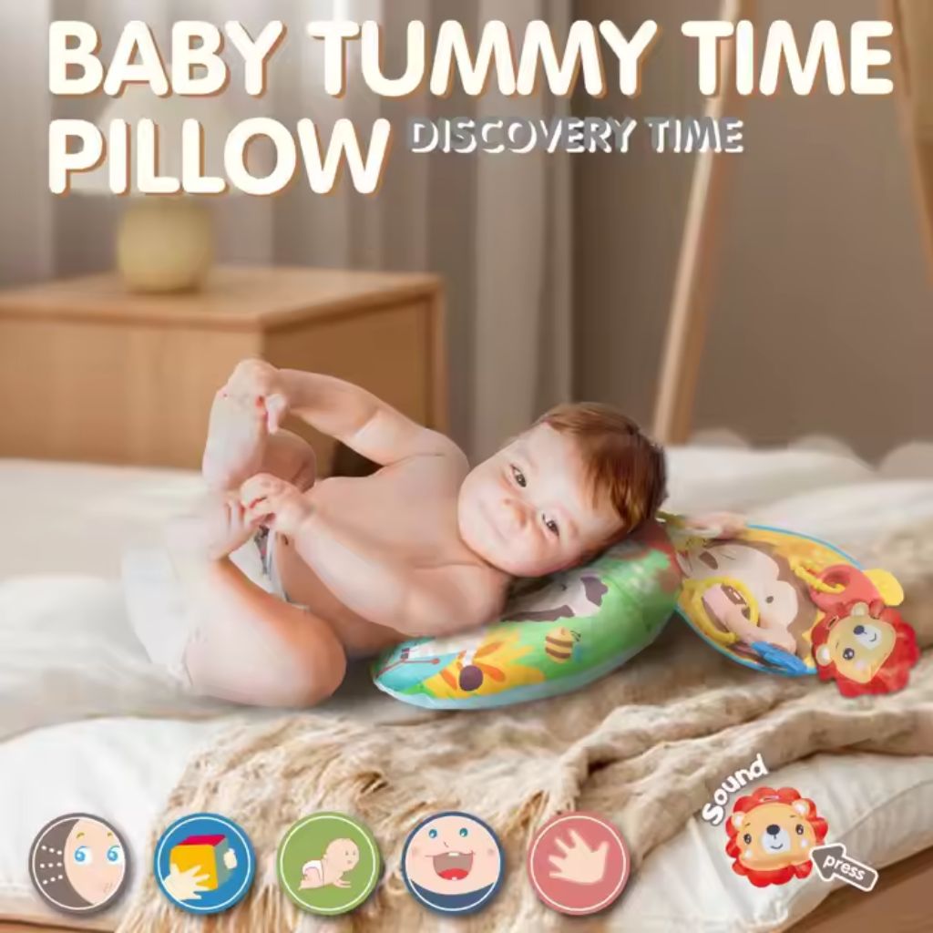 Coussin de Jeu Bébé - Jouet d'Éveil Sensoriel Montessori avec Animaux Sonores – وسادة البطن للرضع - الصورة 4