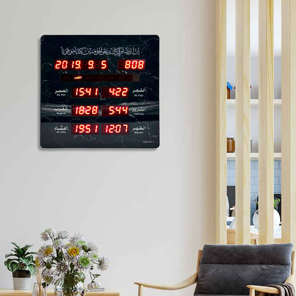 Horloge Islamic Digitale LED avec Heures de Prière AZ2326 – ساعة رقمية إلكترونية لمواقيت الصلاة - الصورة 2