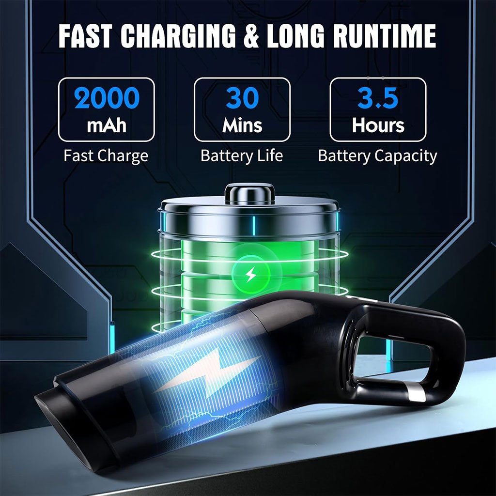 مكنسة كهربائية لاسلكية قابلة لإعادة الشحن للسيارة بقوة - الصورة 6