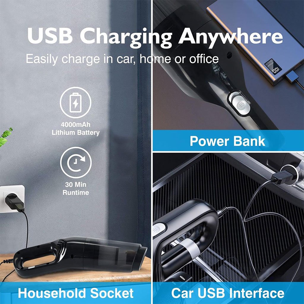 مكنسة كهربائية لاسلكية قابلة لإعادة الشحن للسيارة بقوة - الصورة 4