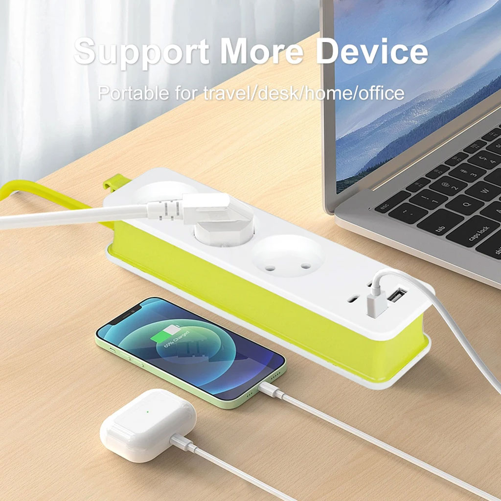 AVEL Multiprise 3 Sockets avec 4 ports USB Cordon 1,8 m Enroulable – مقبس طاقة مع منافذ شحن - الصورة 6