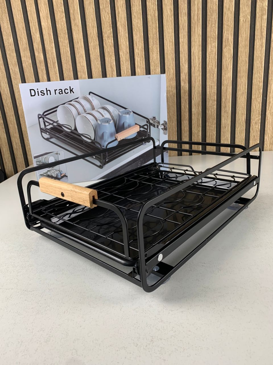 Égouttoir à vaisselle avec poignées en bois pour cuisine – منظم أواني داخل رف المطبخ - الصورة 2