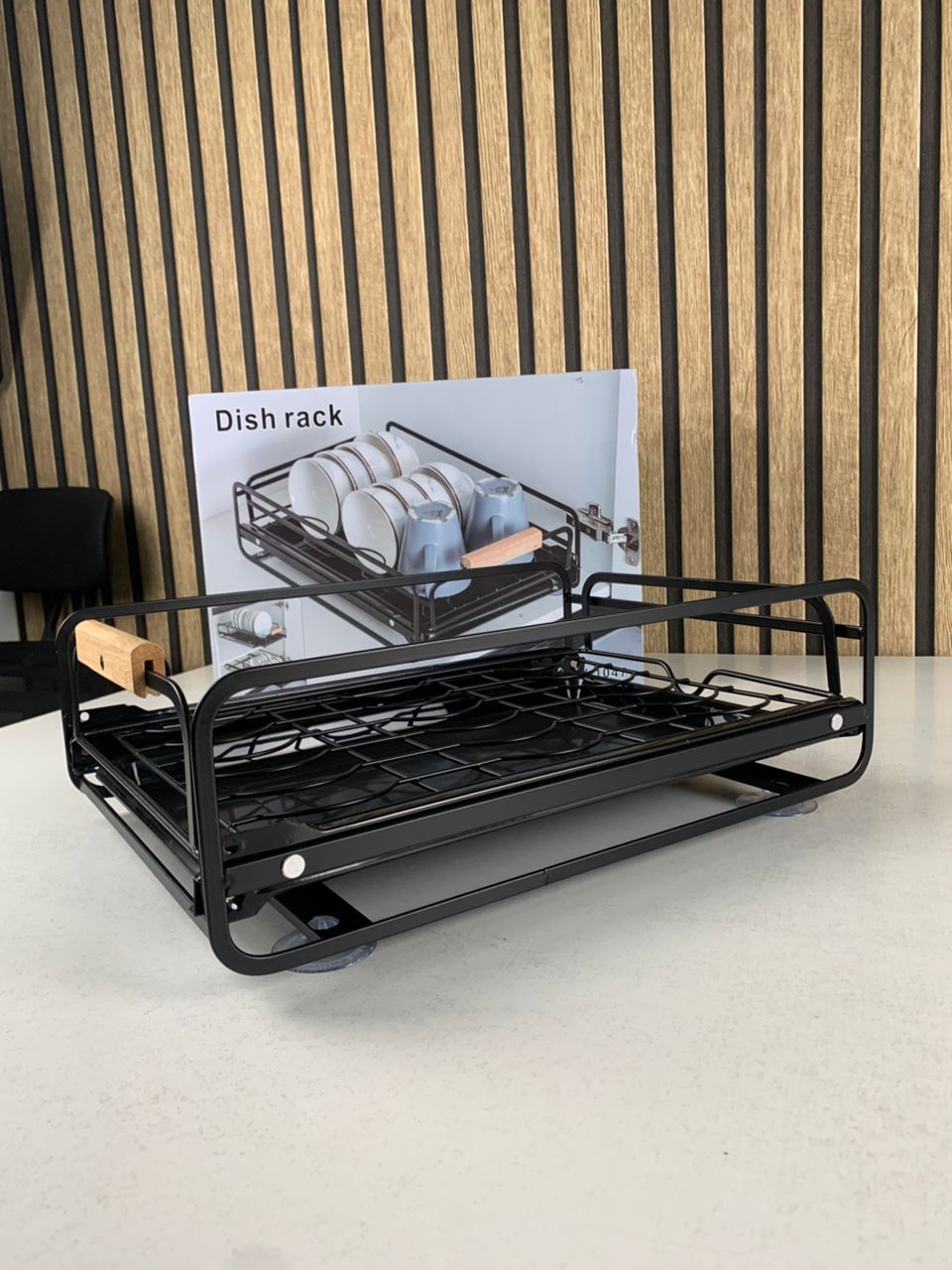 Égouttoir à vaisselle avec poignées en bois pour cuisine – منظم أواني داخل رف المطبخ - الصورة 3
