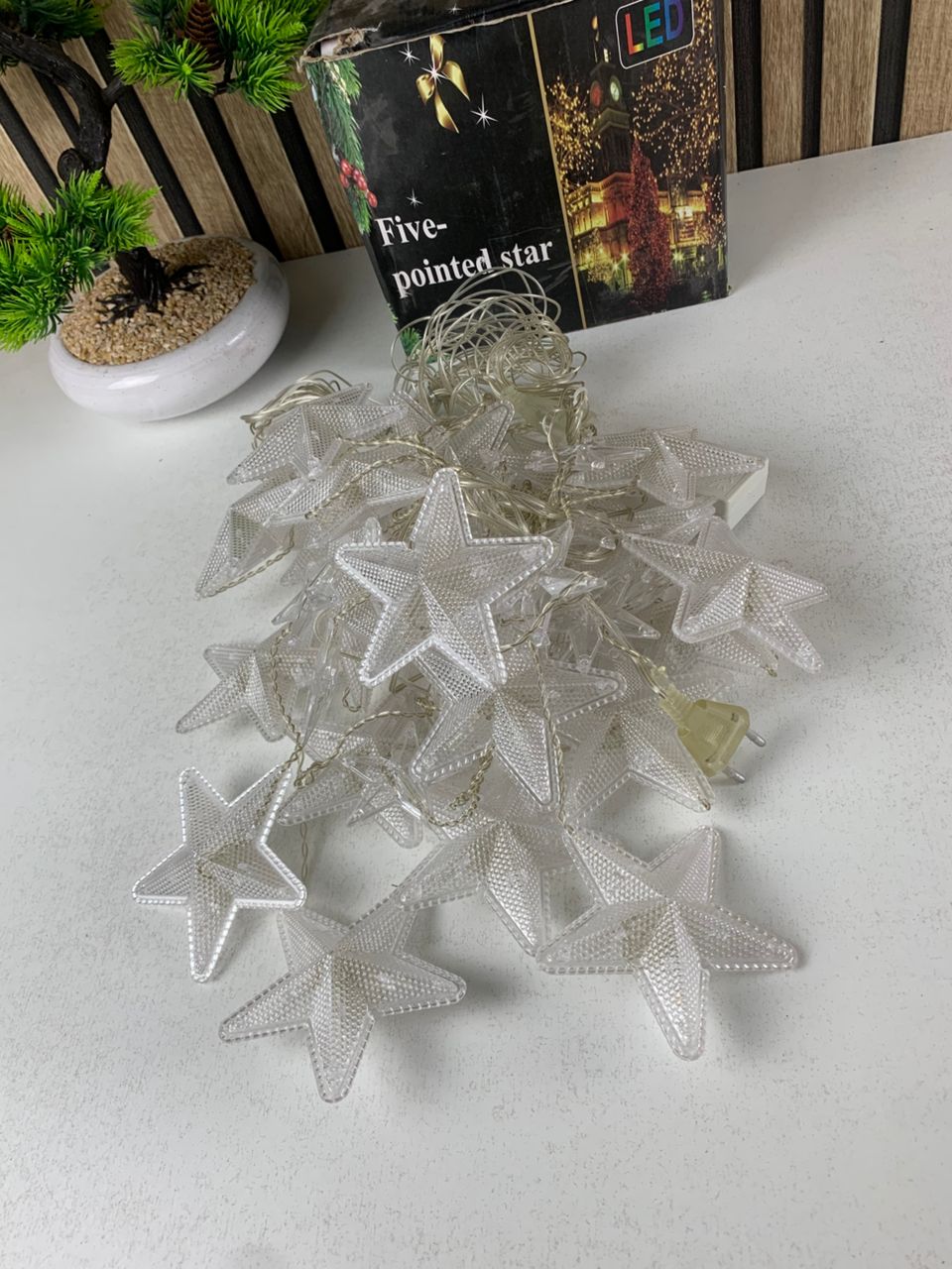 guirlandes lumineuses led à etoile 3m 2 modes v8 أضواء سلسلة نجوم وضعان تزينية