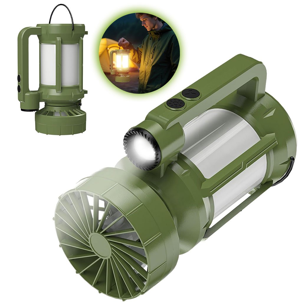 مصباح تخييم قابل لإعادة الشحن مع مروحة و4 أوضاع