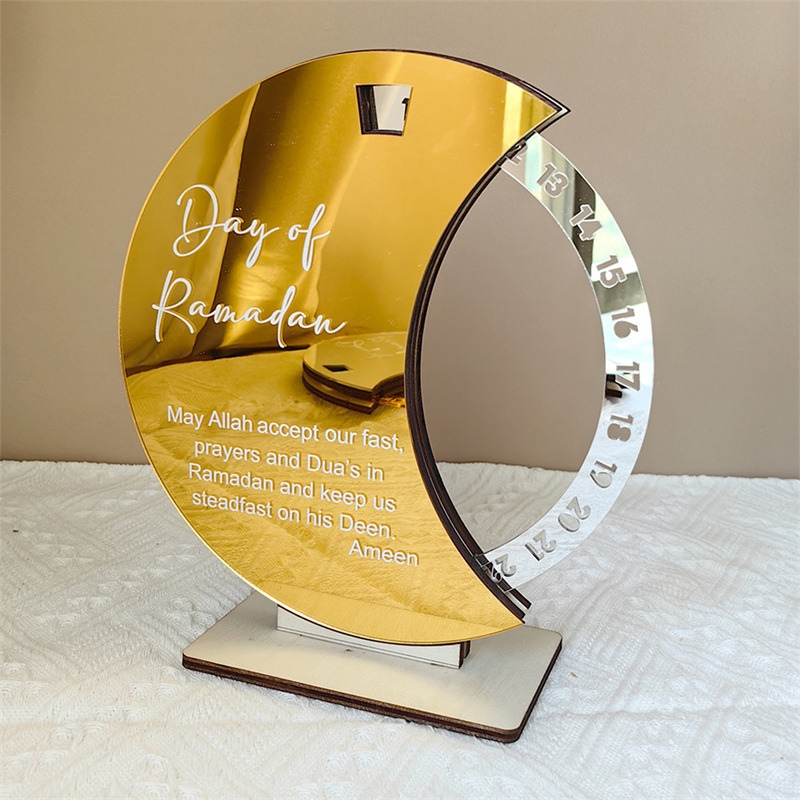 Calendrier rotatif pour compte à rebours du Ramadan , En acrylique effet miroir Grand Format ديكور رزنامة شهر رمضان حجم كبير ذهبي - الصورة 4