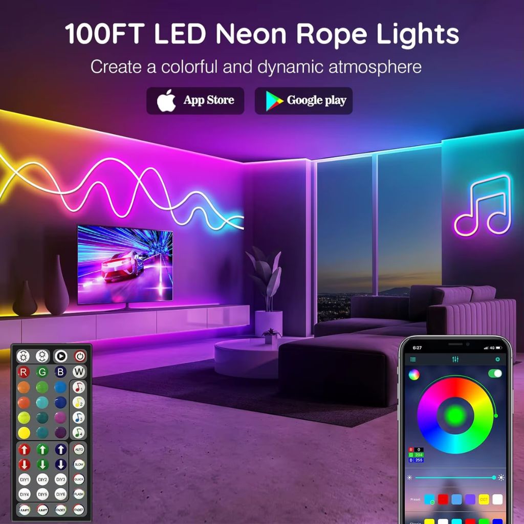bande led néon flexible rgb 5m avec bluetooth et usb – شريط إضاءة نيون مرن بطول 5 أمتار مع بلوتوث