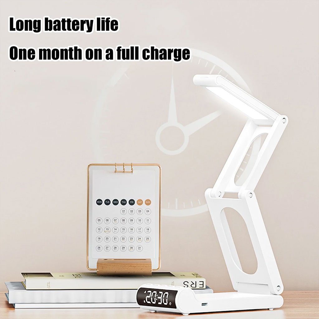 مصباح مكتبي لاسلكي قابل لإعادة الشحن مزود بساعة منبه - الصورة 4