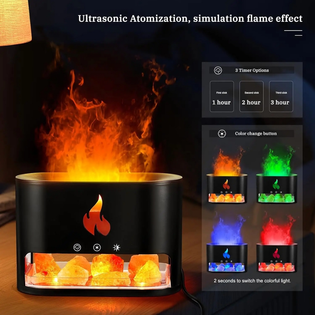 Diffuseur d'huiles essentielles flamme avec des roches de sel de cristal 250ML - موزع روائح الزيوت العطرية باللهب مع صخور الملح الكريستالي 250 مل - الصورة 4