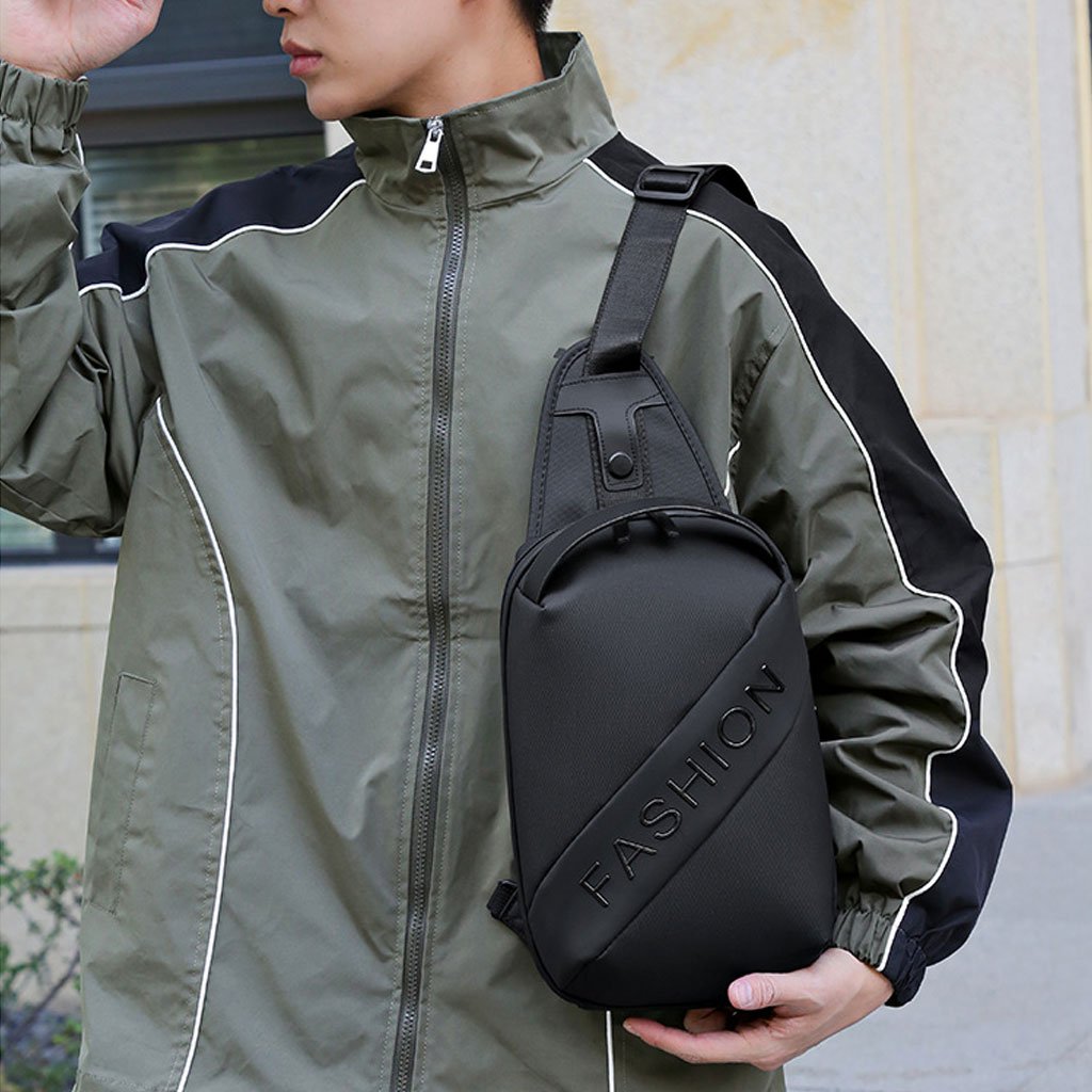 حقيبة صدر رجالية سوداء أنيقة وعملية مع حزام كتف - الصورة 8