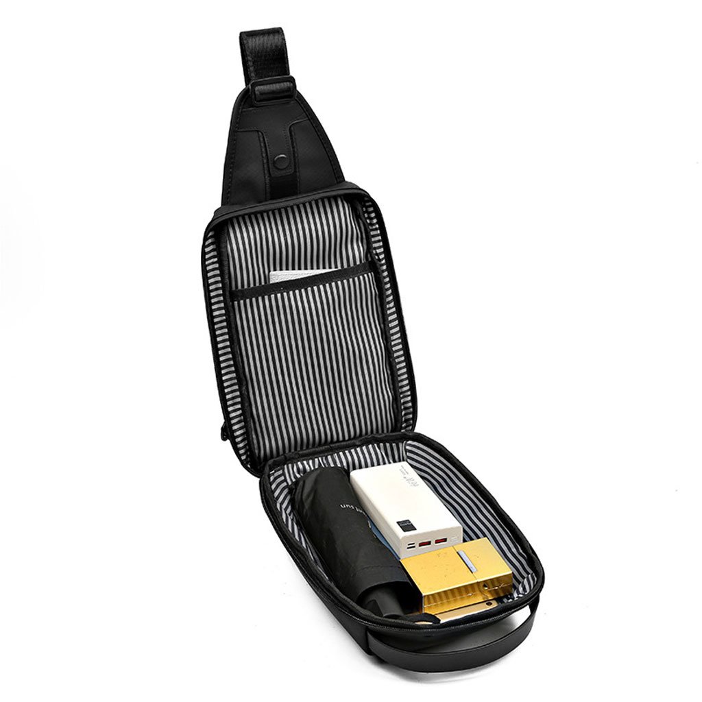 حقيبة صدر رجالية سوداء أنيقة وعملية مع حزام كتف - الصورة 7