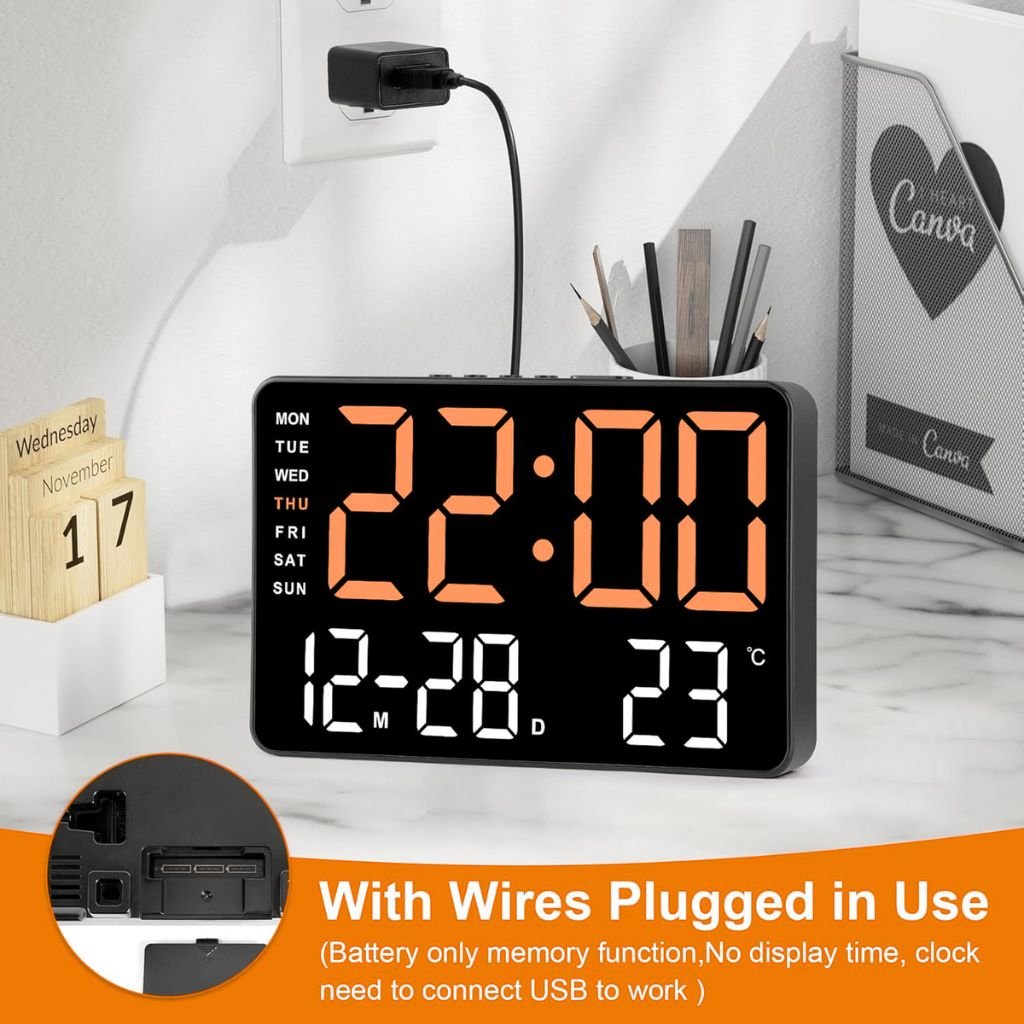 ساعة منبه رقمية بشاشة كبيرة مقاس 7.2 بوصة - الصورة 7