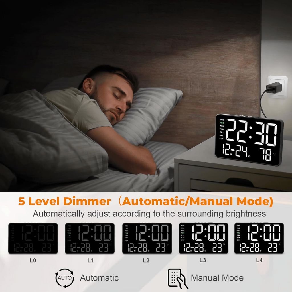 ساعة منبه رقمية بشاشة كبيرة مقاس 7.2 بوصة - الصورة 6