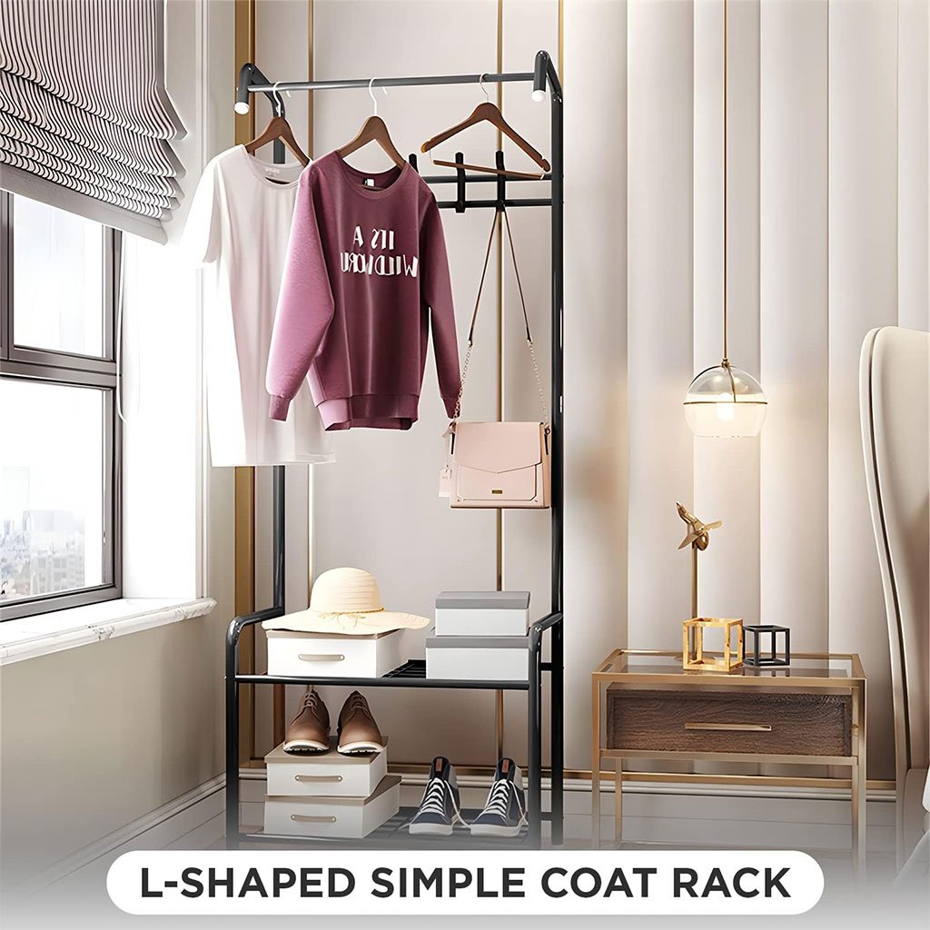 رف معاطف معدني ومنظم أحذية مع علاقات 21 - الصورة 6