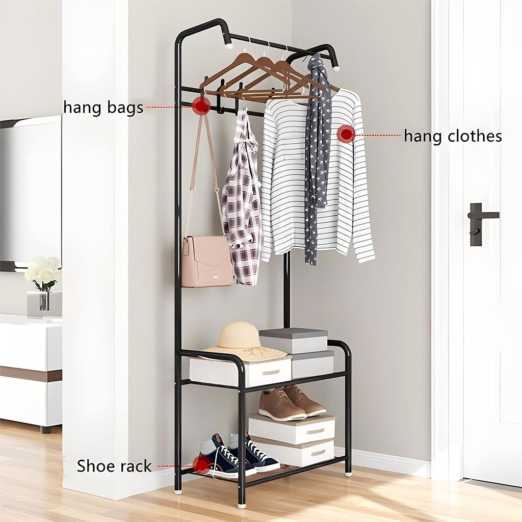 رف معاطف معدني ومنظم أحذية مع علاقات 21 - الصورة 4