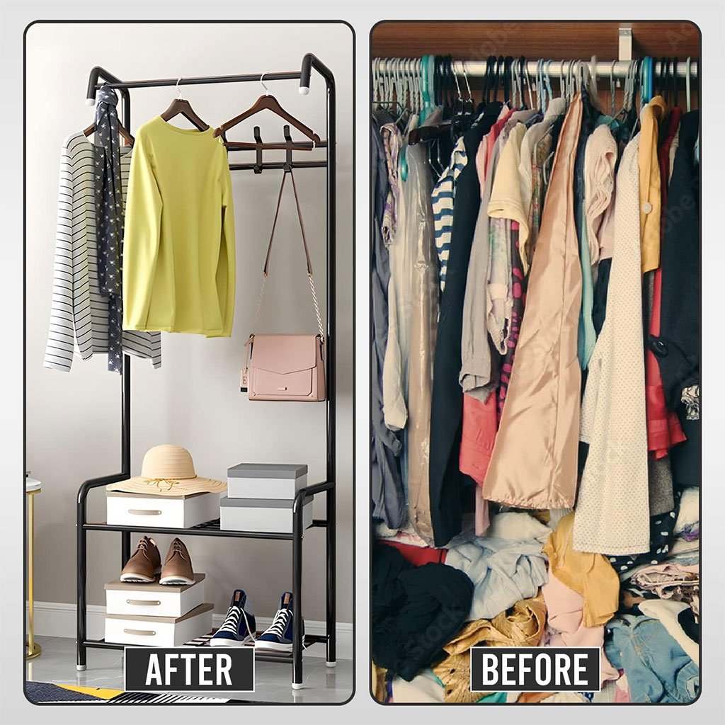 رف معاطف معدني ومنظم أحذية مع علاقات 21 - الصورة 3