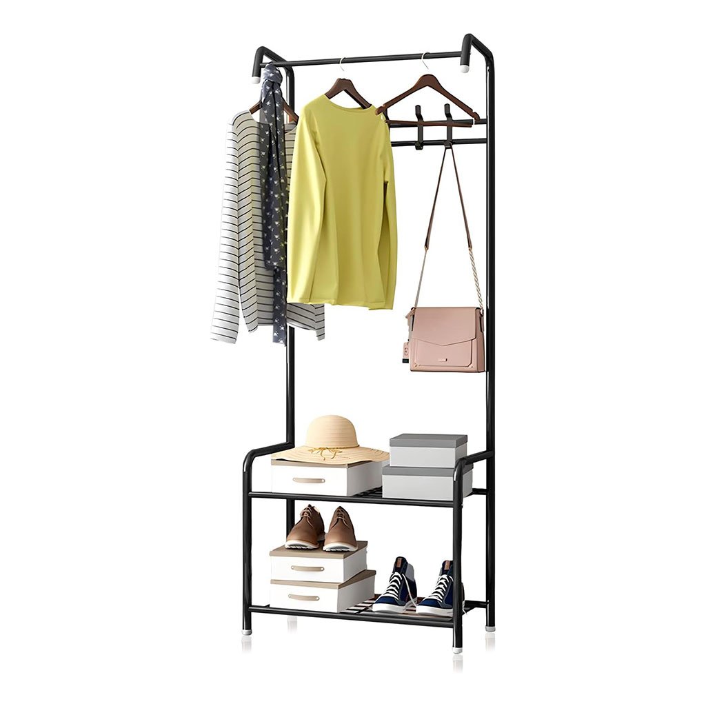 رف معاطف معدني ومنظم أحذية مع علاقات 21 - الصورة 2