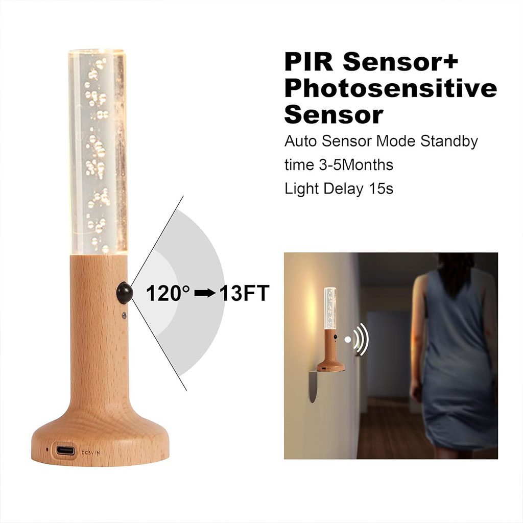 Applique murale rechargeable en bois avec détecteur de mouvement effet glow – مصباح جداري محمول - الصورة 5