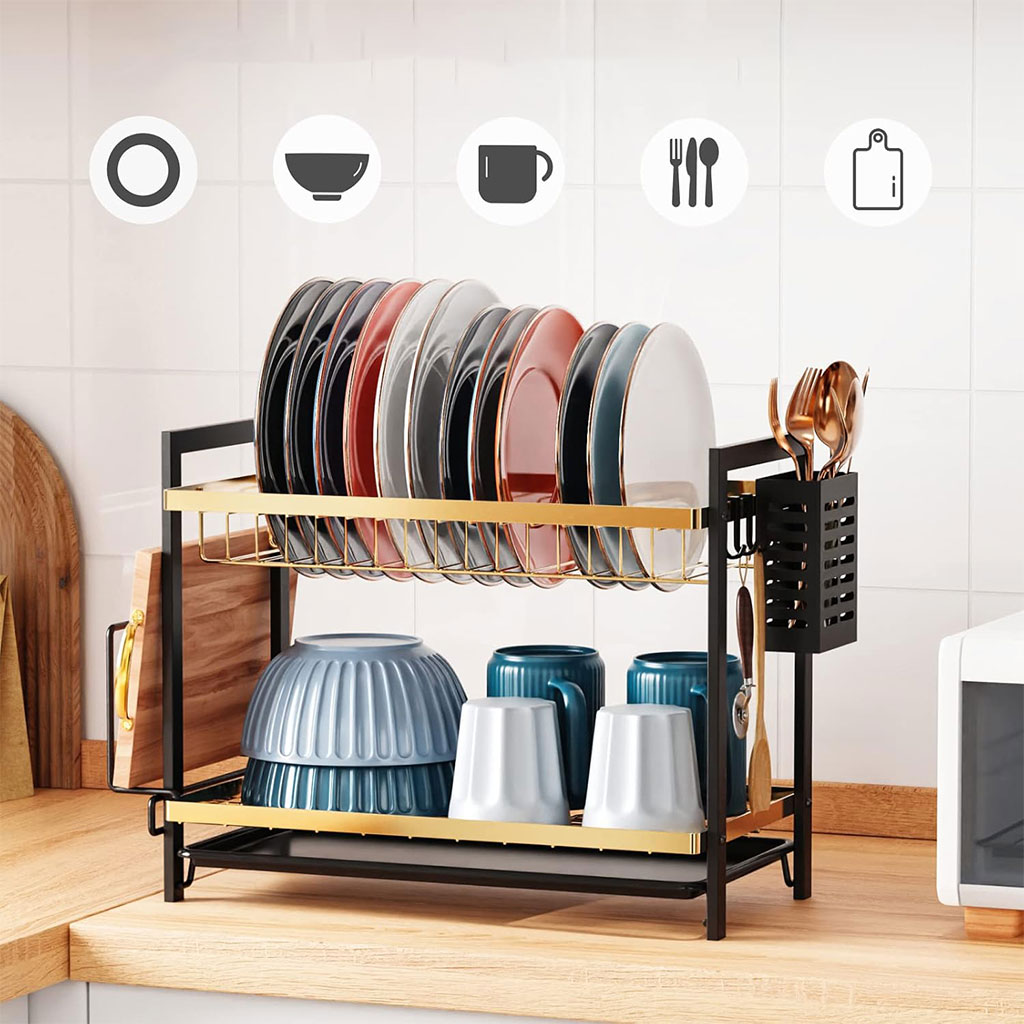 Égouttoir à Vaisselle 2 Niveaux Gold pour Comptoir de Cuisine – حامل أواني ذهبي - الصورة 5