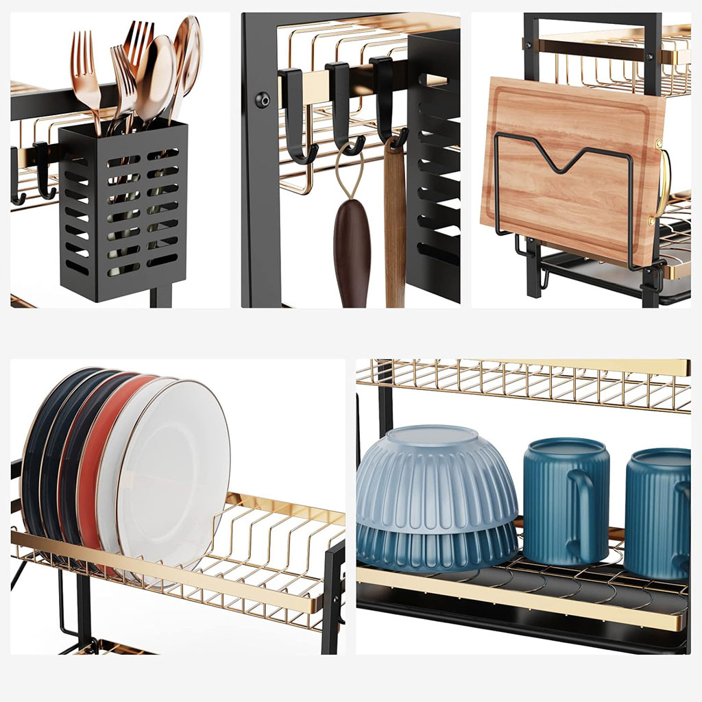 Égouttoir à Vaisselle 2 Niveaux Gold pour Comptoir de Cuisine – حامل أواني ذهبي - الصورة 4