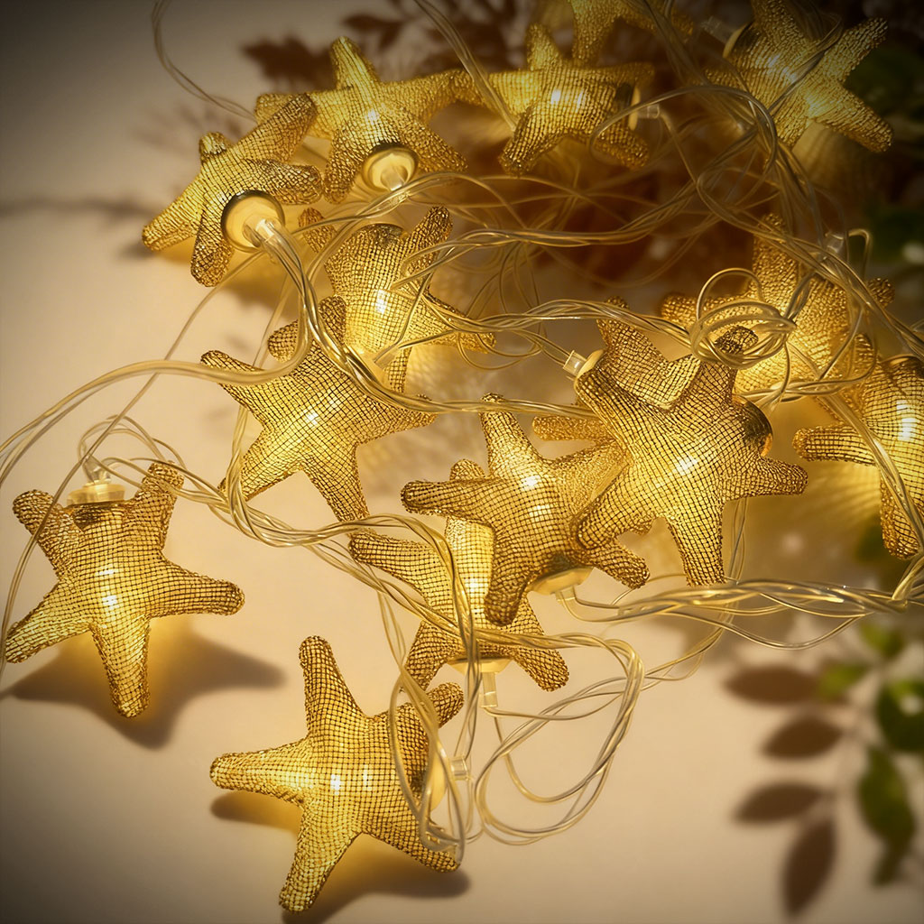Guirlande Lumineuse Étoiles Dorées 16 LED avec Maillage Métallique – سلسلة أضواء رمضانية - الصورة 5