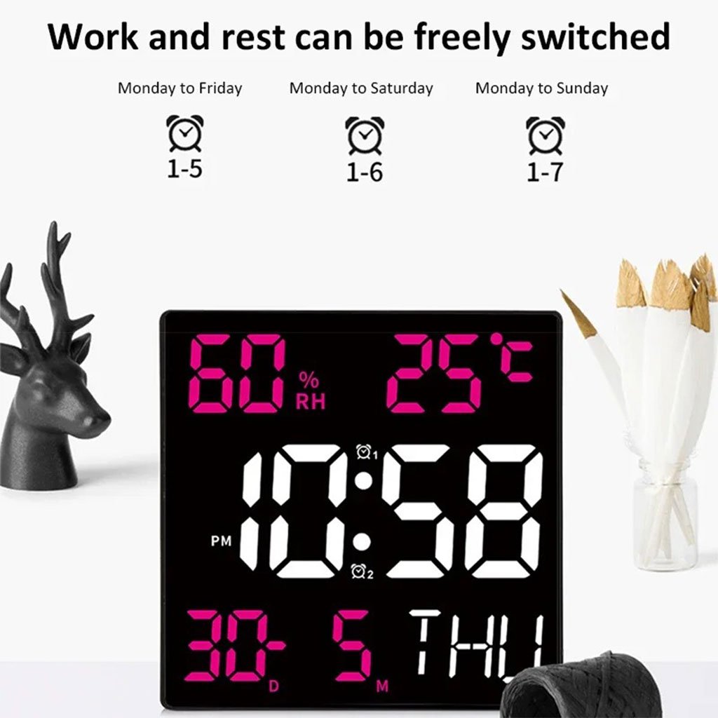 ساعة حائط رقمية مربعة كبيرة الشاشة - الصورة 3
