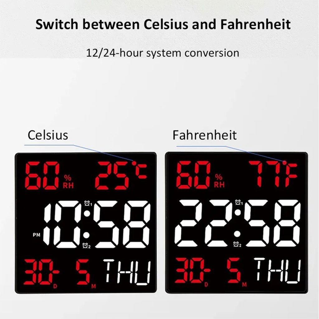 ساعة حائط رقمية مربعة كبيرة الشاشة - الصورة 2