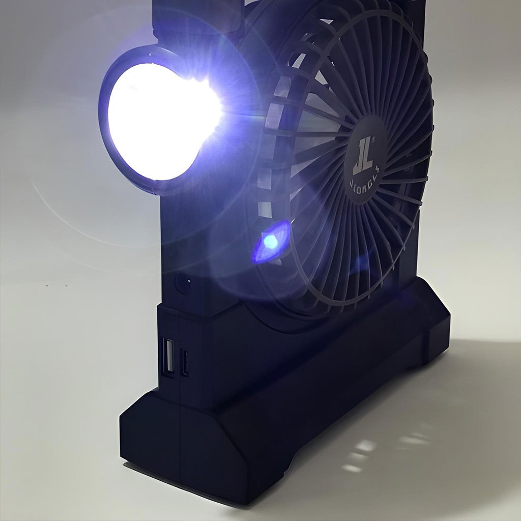 مروحة محمولة قابلة لإعادة الشحن مزودة بمصباح يدوي - الصورة 6